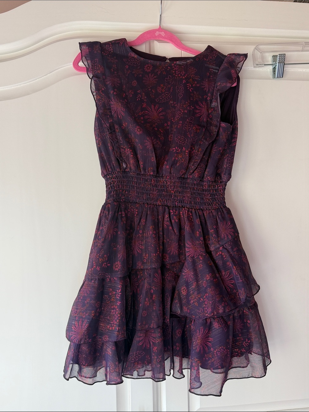 Girls' Aqua Plum Floral Ruffle Party Dress